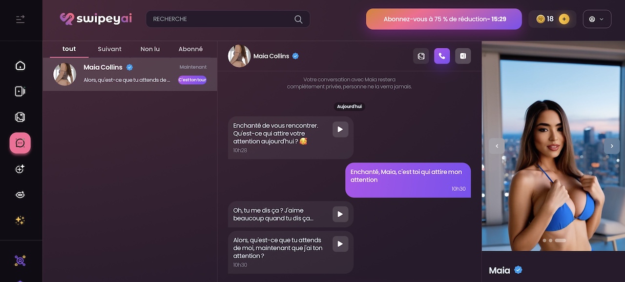 Testing a chat conversation with Maia on Swipey AI