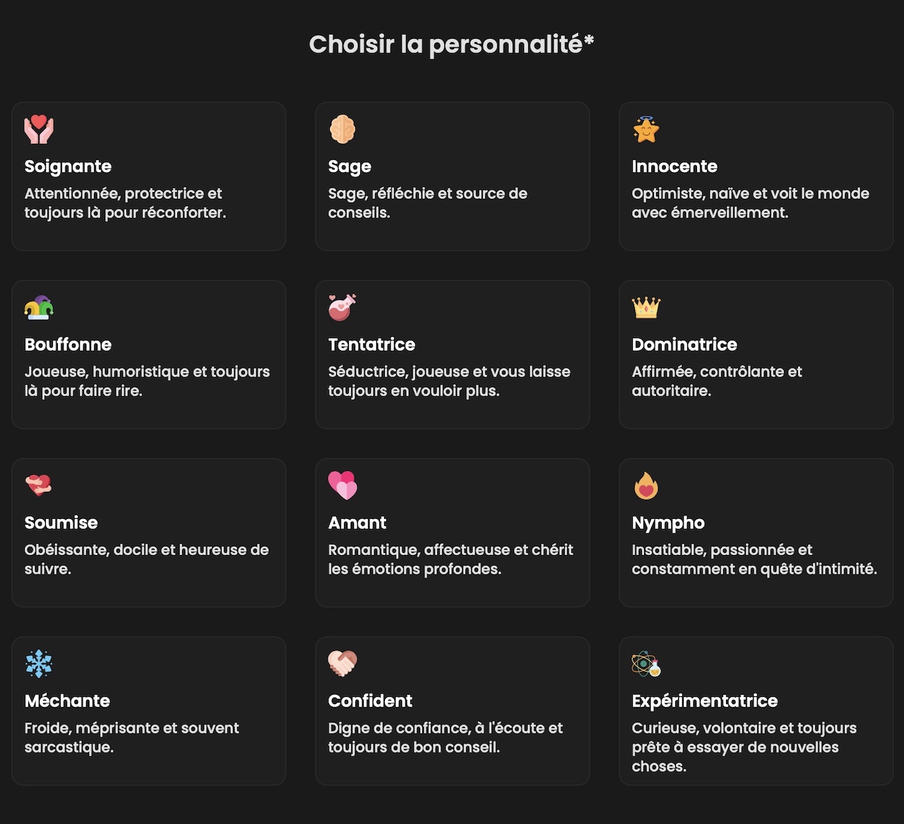 candy ai personality selection