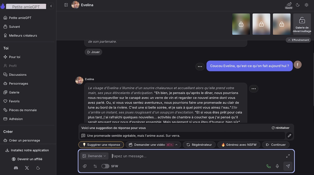 girlfriendgpt chat test with Evelina