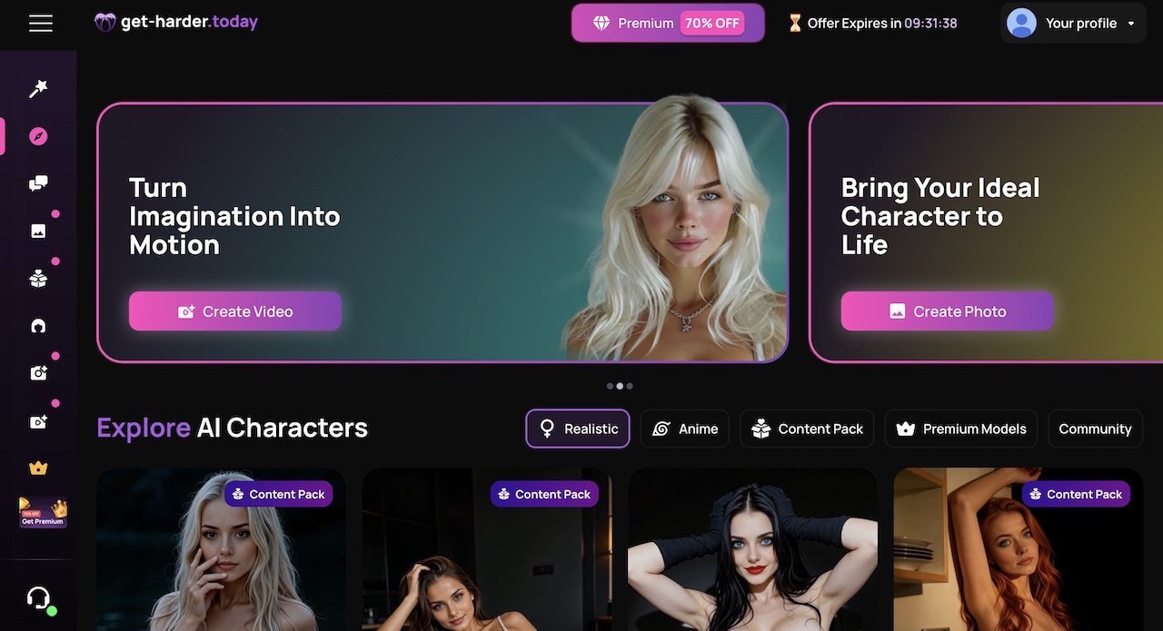 Get Harder AI in chat NSFW girlfriend video generation platform