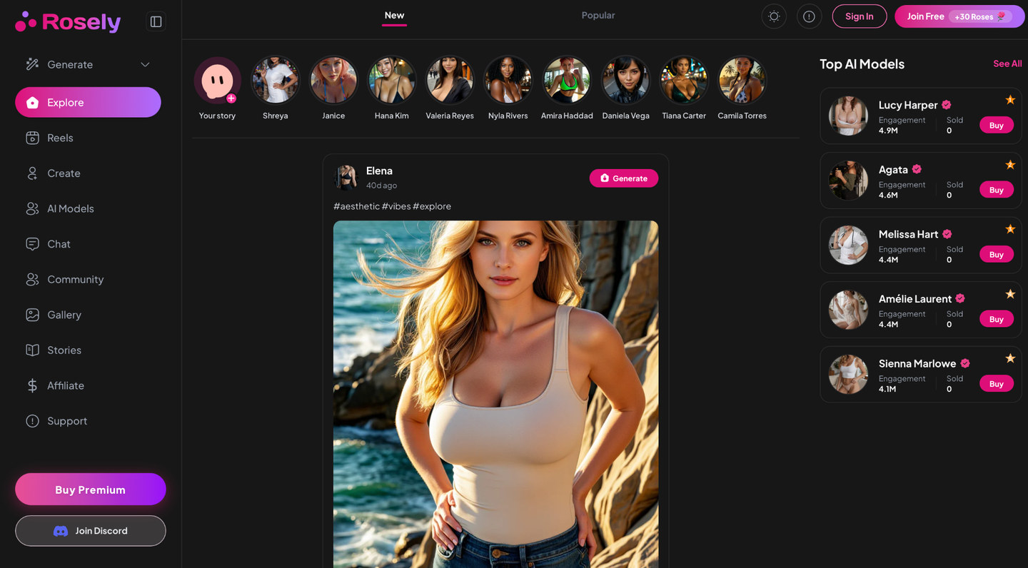 rosely-ai-mobile-friendly-social-feed-ai-girlfriend
