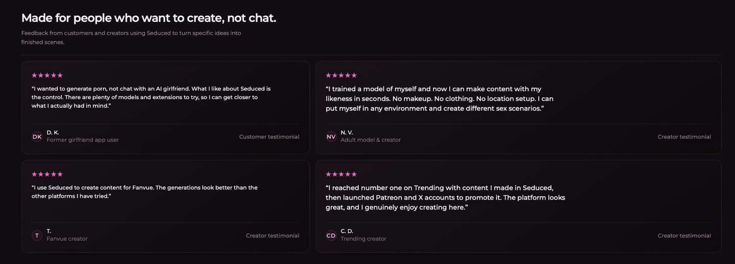 seduced ai user testimonials platform feedback