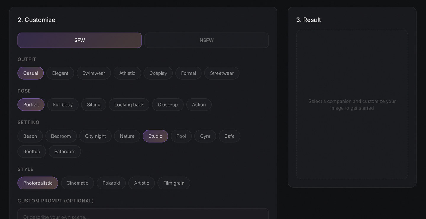 soulmate io ai image generator settings