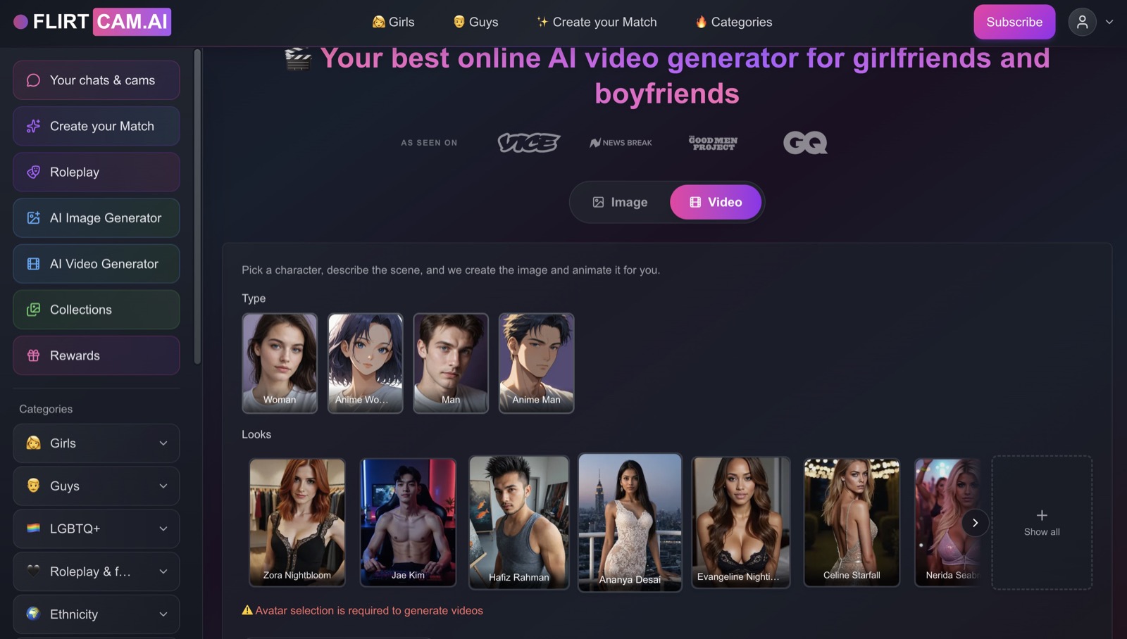 flirtcam ai video generator