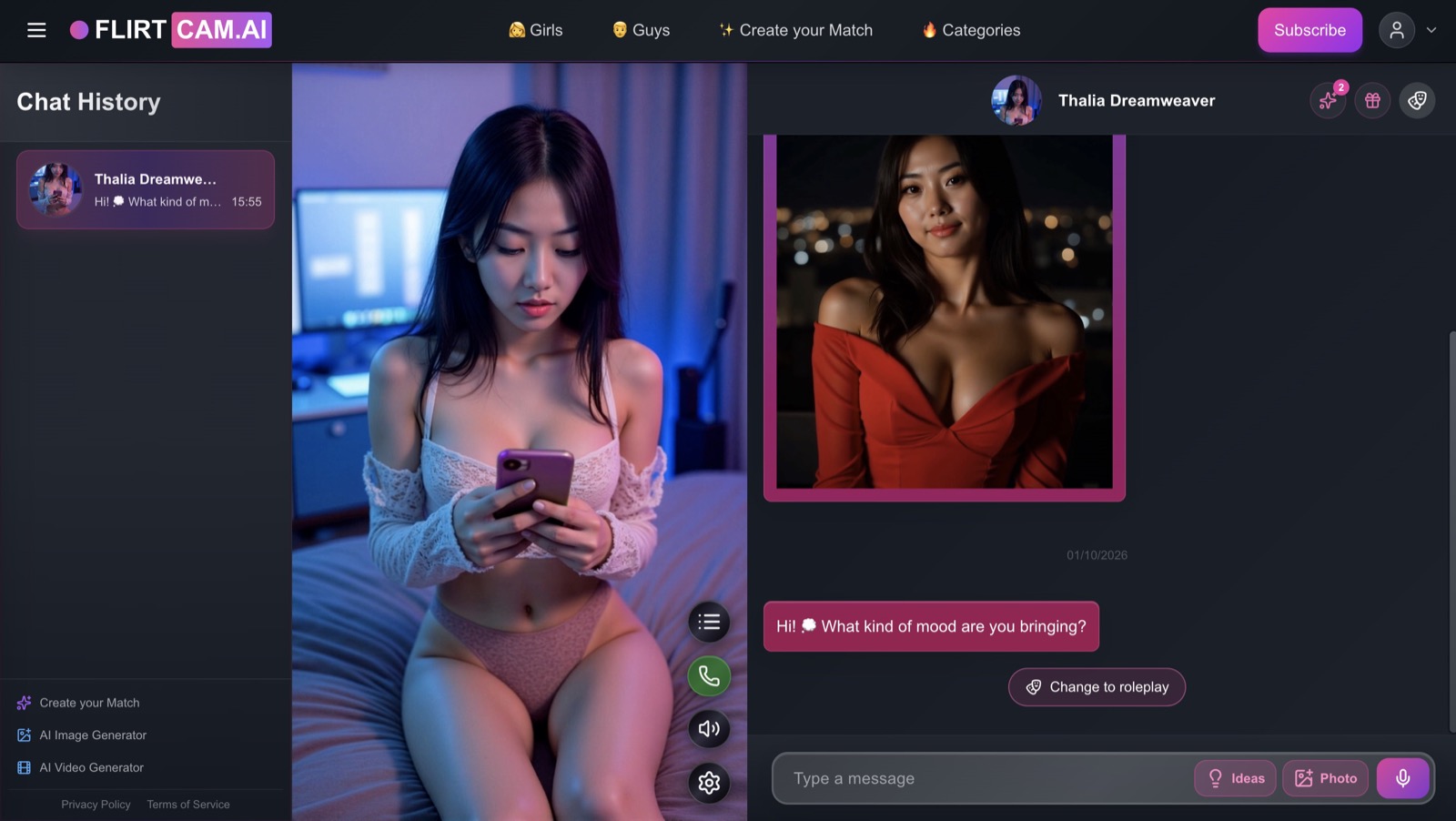 flirtcam ai video on webcam chat